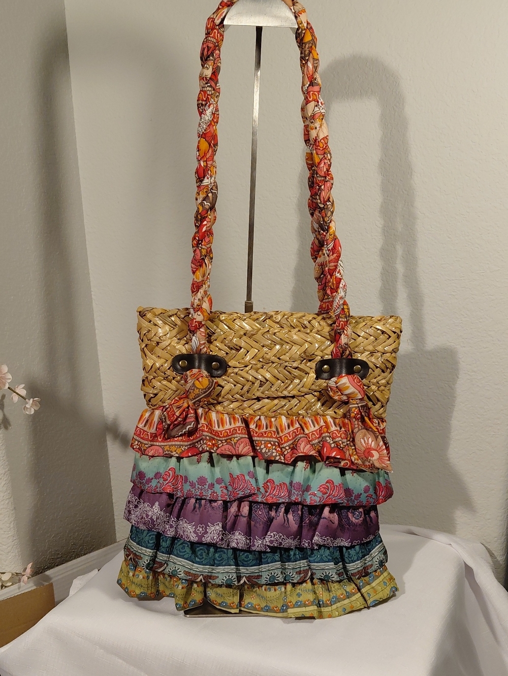 Cappelli Boho Ruffled Straw Bag